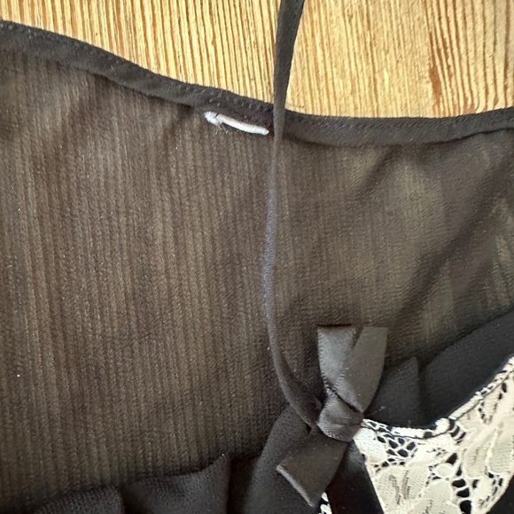 Y2K Sheer‎ Lingerie Babydoll Dress Sheer Lace with Bows adjustable straps Sz M - Picture 6 of 9